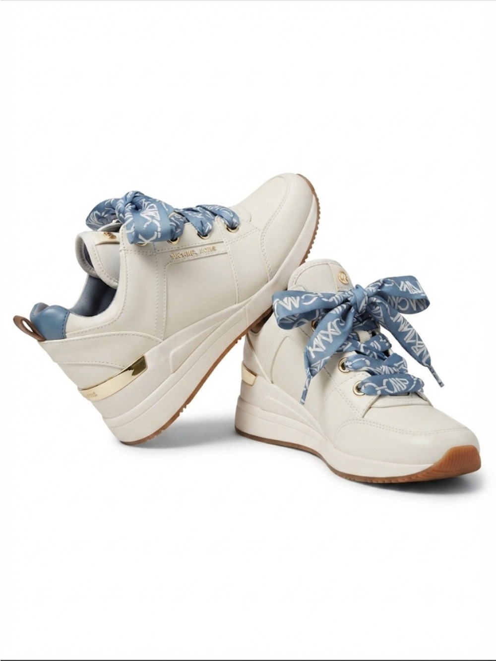 Michael Kors Collection Cream Platform Sneakers with Blue Ribbon Laces